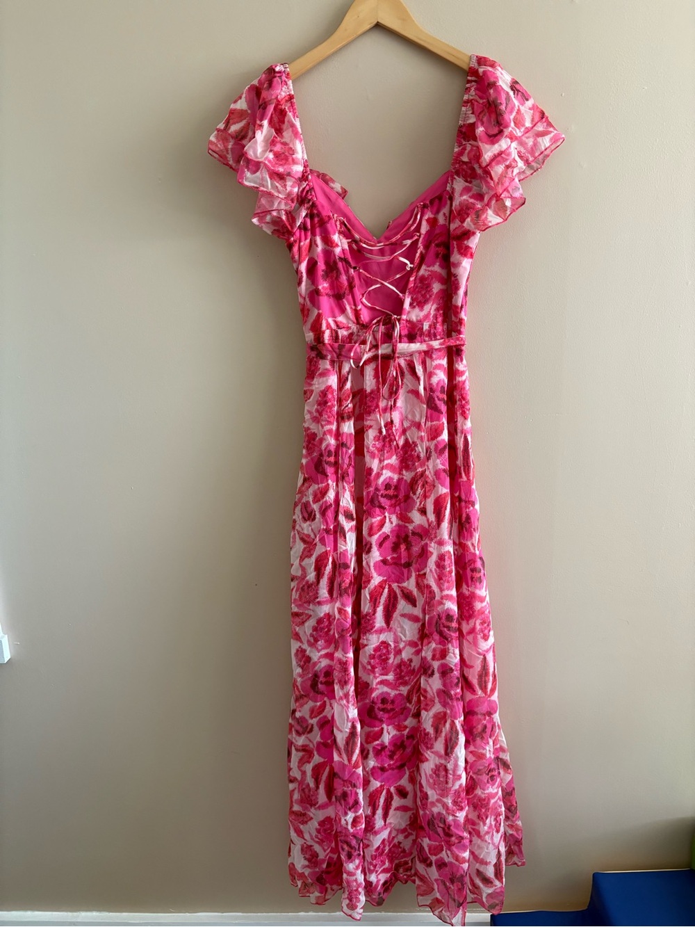 Lulus Sensationally Sweeter Bright Pink Floral Ruffled Maxi Dress Size Medium - Picture 4 of 13